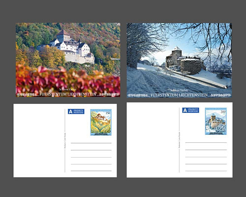 Bildpostkarte Schloss Vaduz in den vier