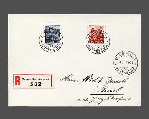 Automatenmarken 1943 auf R-Karte mit Ers