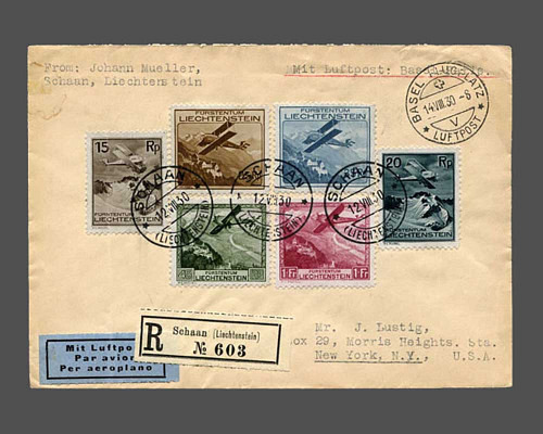 Flugpost 1930 auf R-LuftpostBrief Basel-