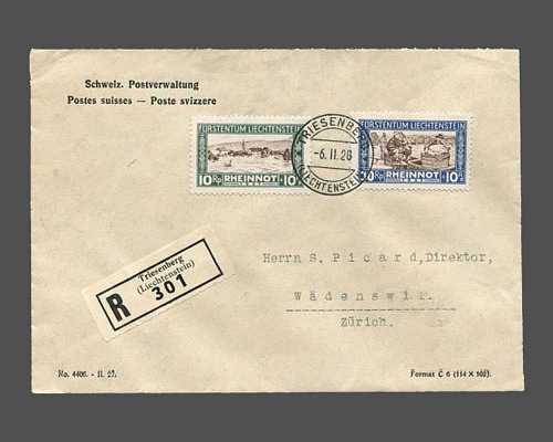 10 Rp. und 30 Rp. Rheinnot 1928 auf port