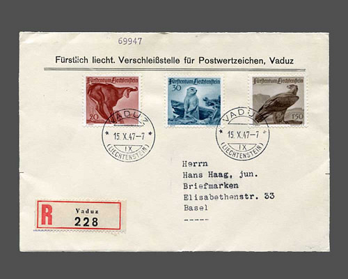 Jagd 1947 auf R-Brief mit Ersttags-Stemp