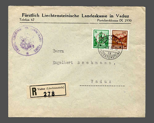 5 Rp. und 25 Rp. roter Aufdruck auf R-Br