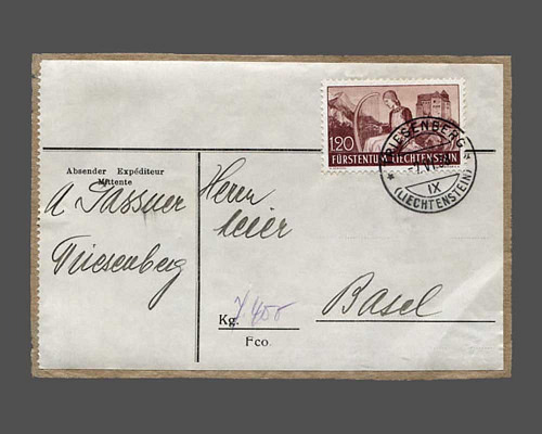 1.20 Fr. Freimarke 1938 auf Paketadresse