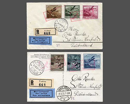 Flugpost 1930 komplett auf R-Karte und R