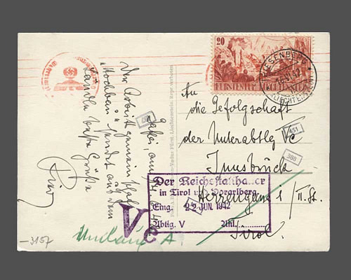 20 Rp. 1942 auf Ansichtskarte von Gaflei