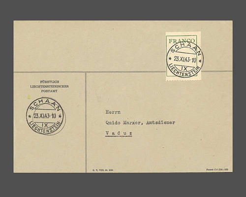 auf Postamts-Brief, gestempelt Schaan 23